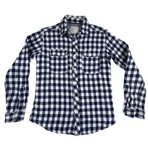 HUDSON & BARROW NYC Mens Small Gingham Button Down Long Sleeve Flannel Blue
